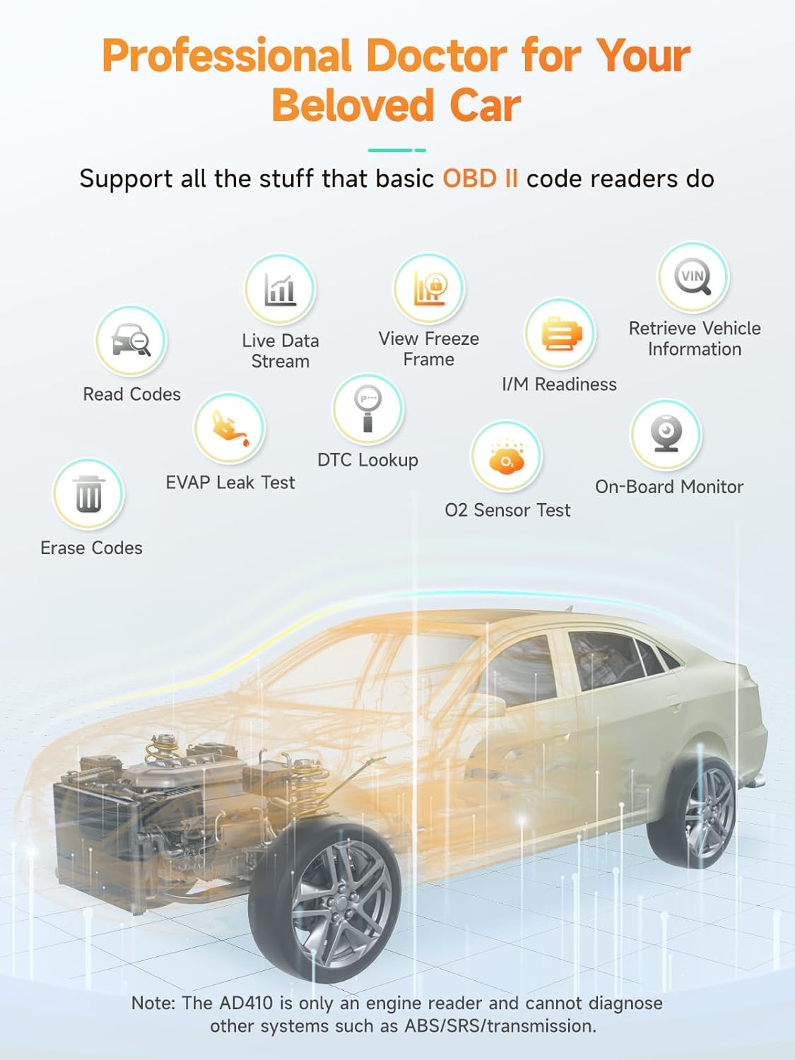 ANCEL AD410 Enhanced OBD2 Scanner with DTC Lookup (1996+ Vehicles) view 2