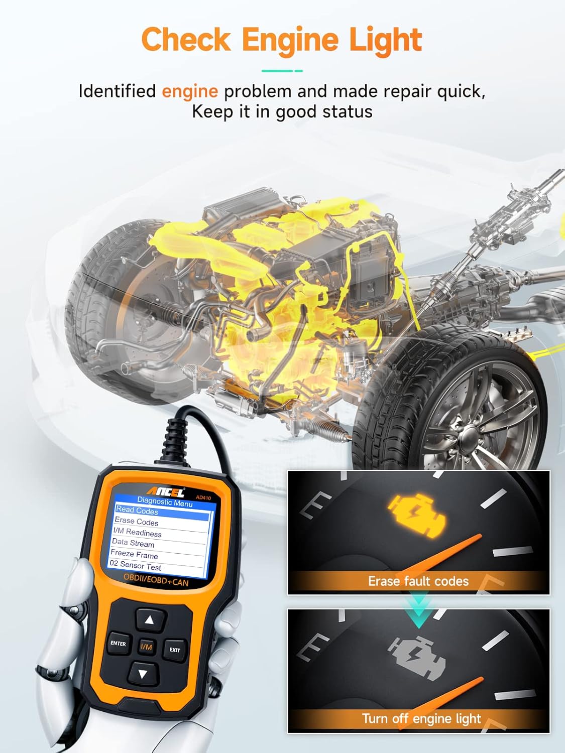 ANCEL AD410 Enhanced OBD2 Scanner with DTC Lookup (1996+ Vehicles) view 3
