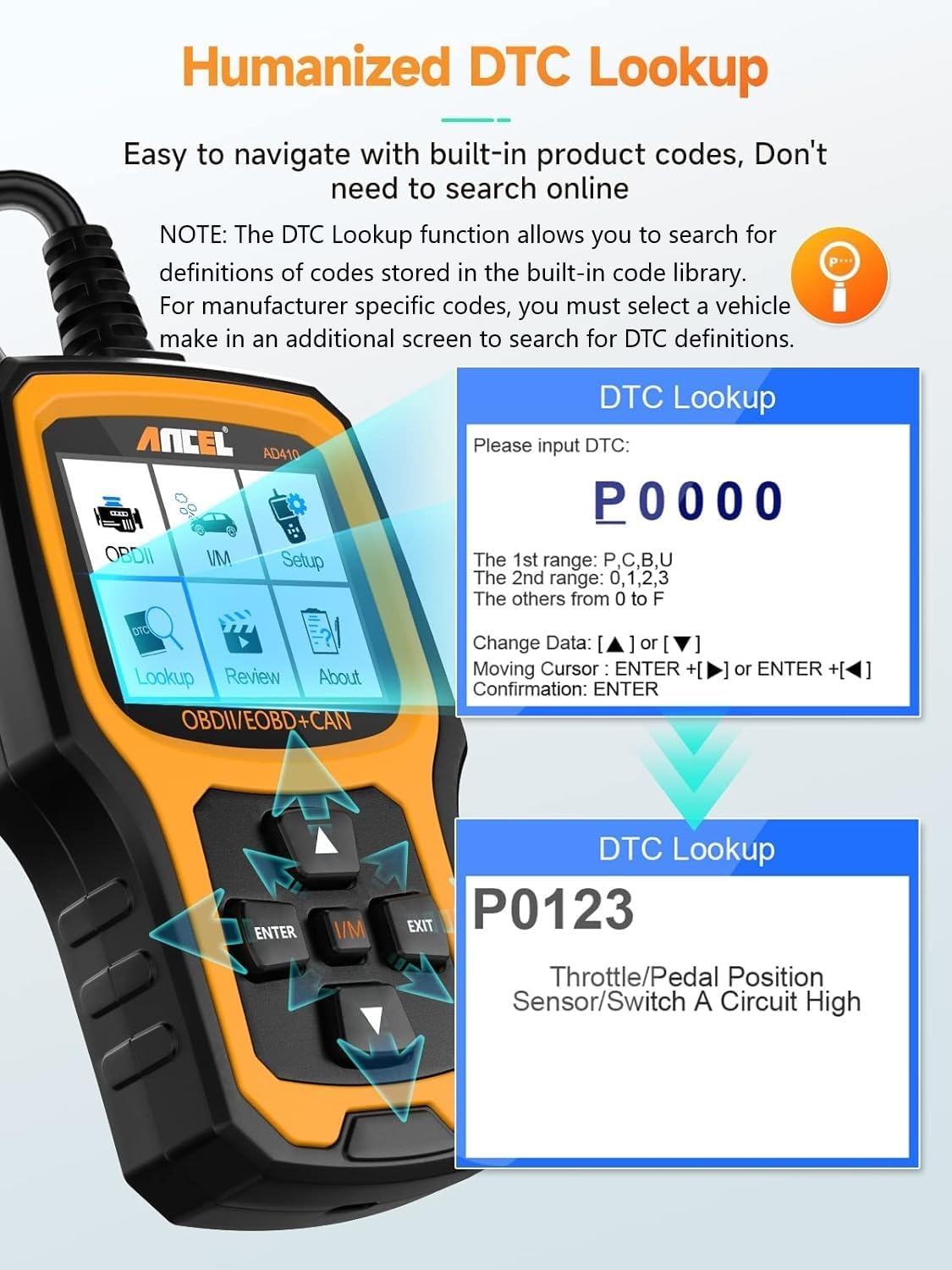 ANCEL AD410 Enhanced OBD2 Scanner with DTC Lookup (1996+ Vehicles) view 7