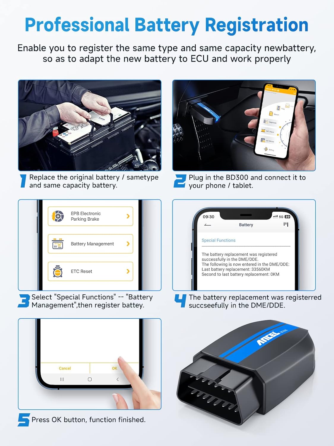 ANCEL BD300 BMW Bluetooth OBD2 Scanner (App-Based Full-System for BMW Group) view 2