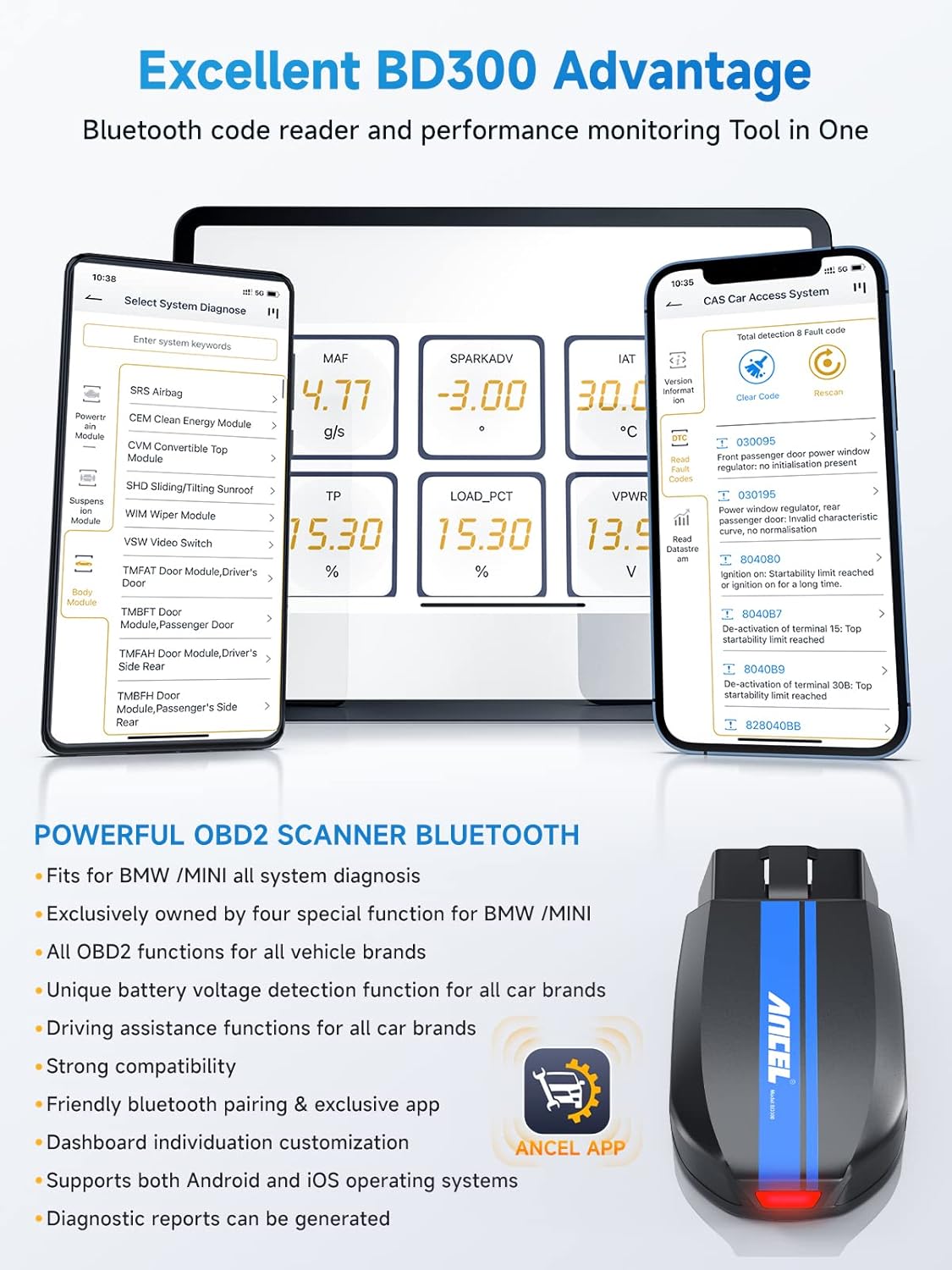 ANCEL BD300 BMW Bluetooth OBD2 Scanner (App-Based Full-System for BMW Group) view 7