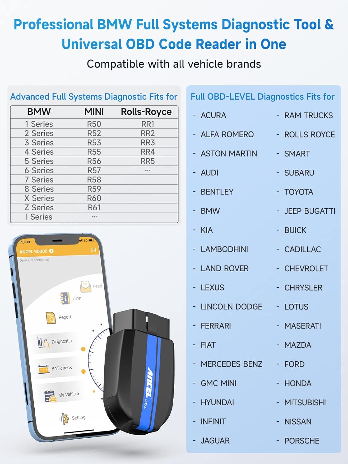 ANCEL BD300 BMW Bluetooth OBD2 Scanner (App-Based Full-System for BMW Group) view 9