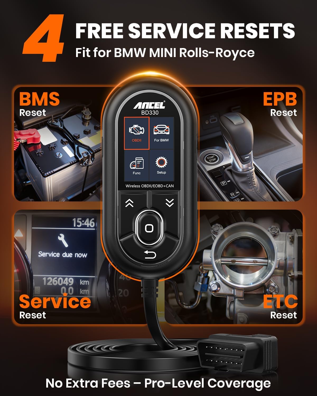 ANCEL BD330 BMW/MINI/Rolls-Royce Scanner (Battery Registration + Resets + OBD2) view 3