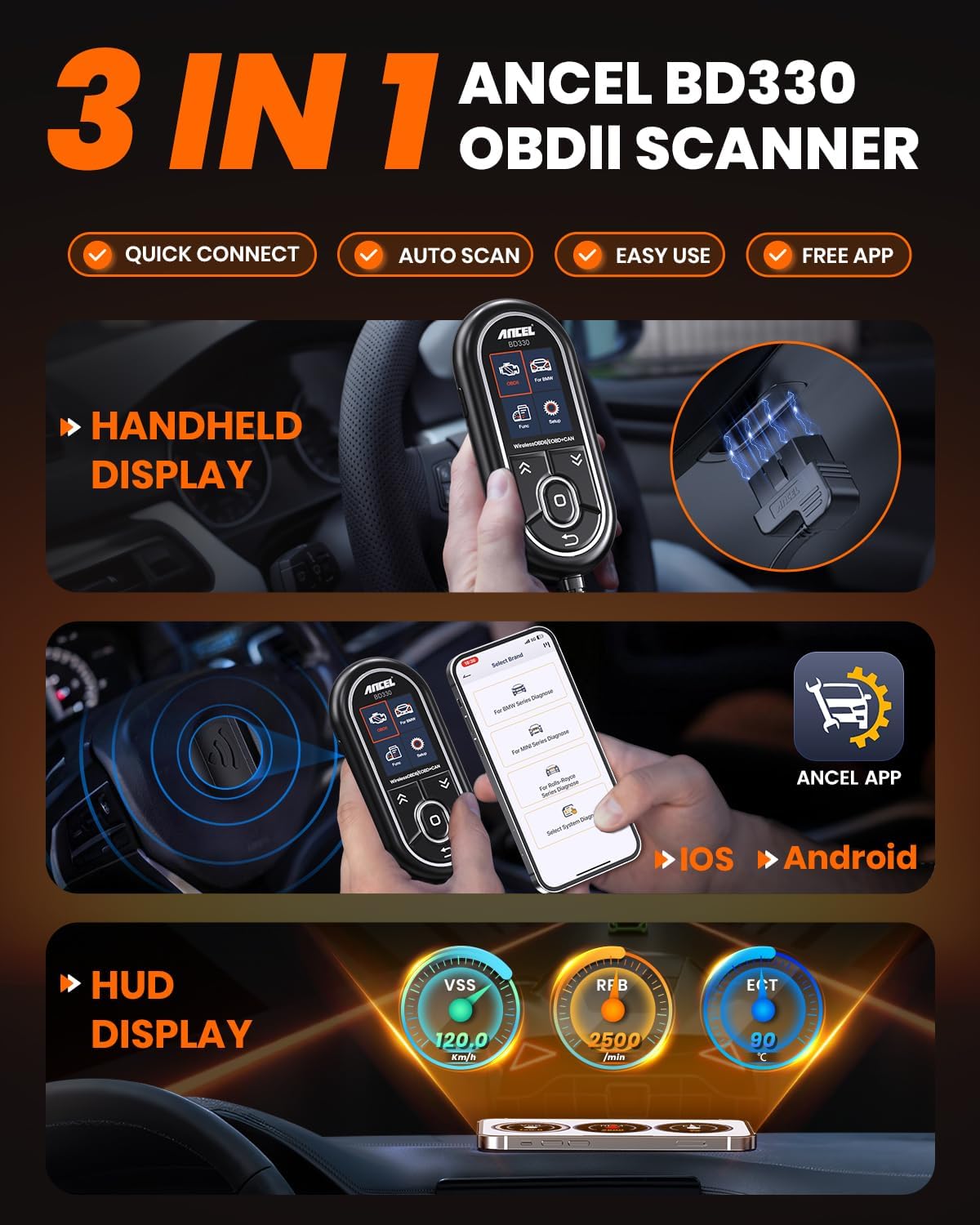 ANCEL BD330 BMW/MINI/Rolls-Royce Scanner (Battery Registration + Resets + OBD2) view 5