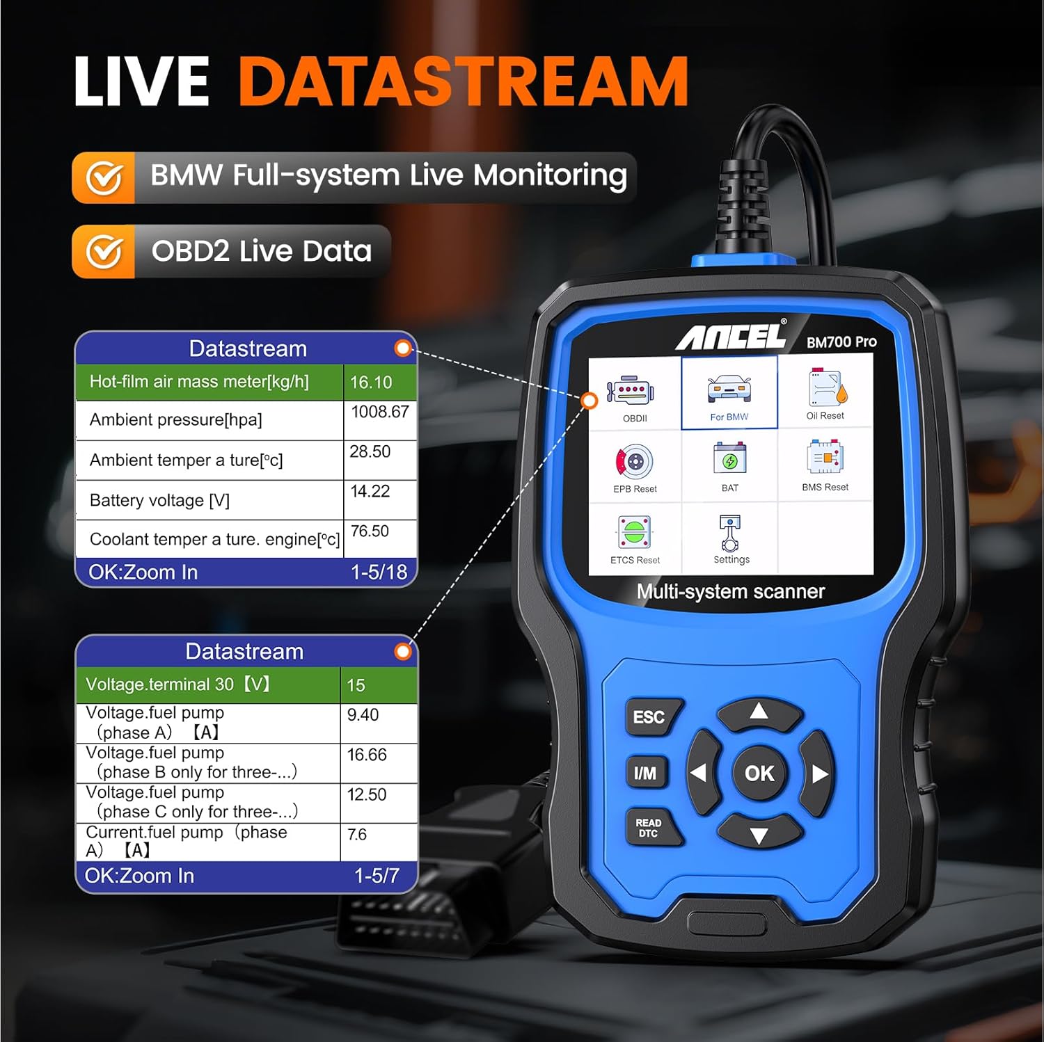 ANCEL BM700 Pro BMW Full-System Scanner (Auto VIN + Battery Registration + Service Resets) view 6