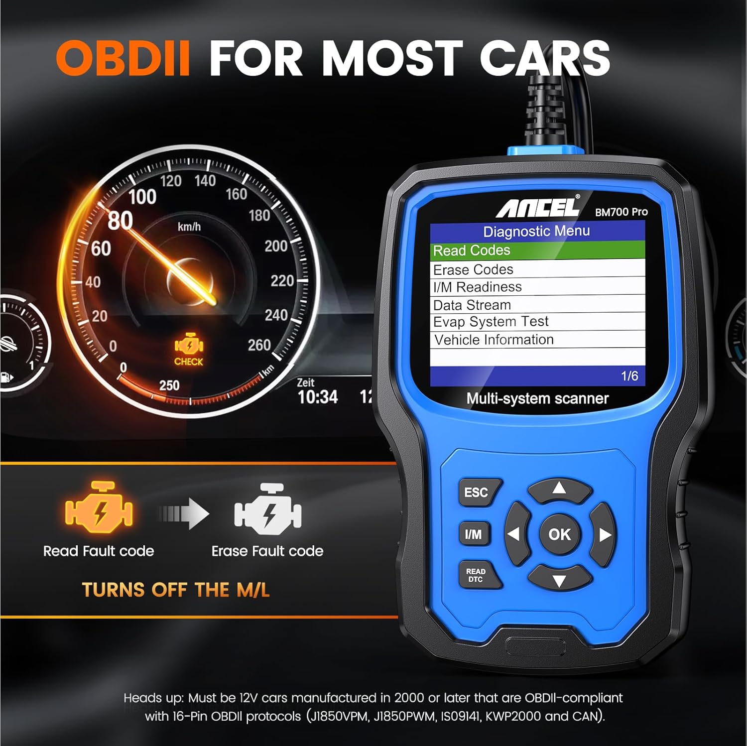 ANCEL BM700 Pro BMW Full-System Scanner (Auto VIN + Battery Registration + Service Resets) view 9