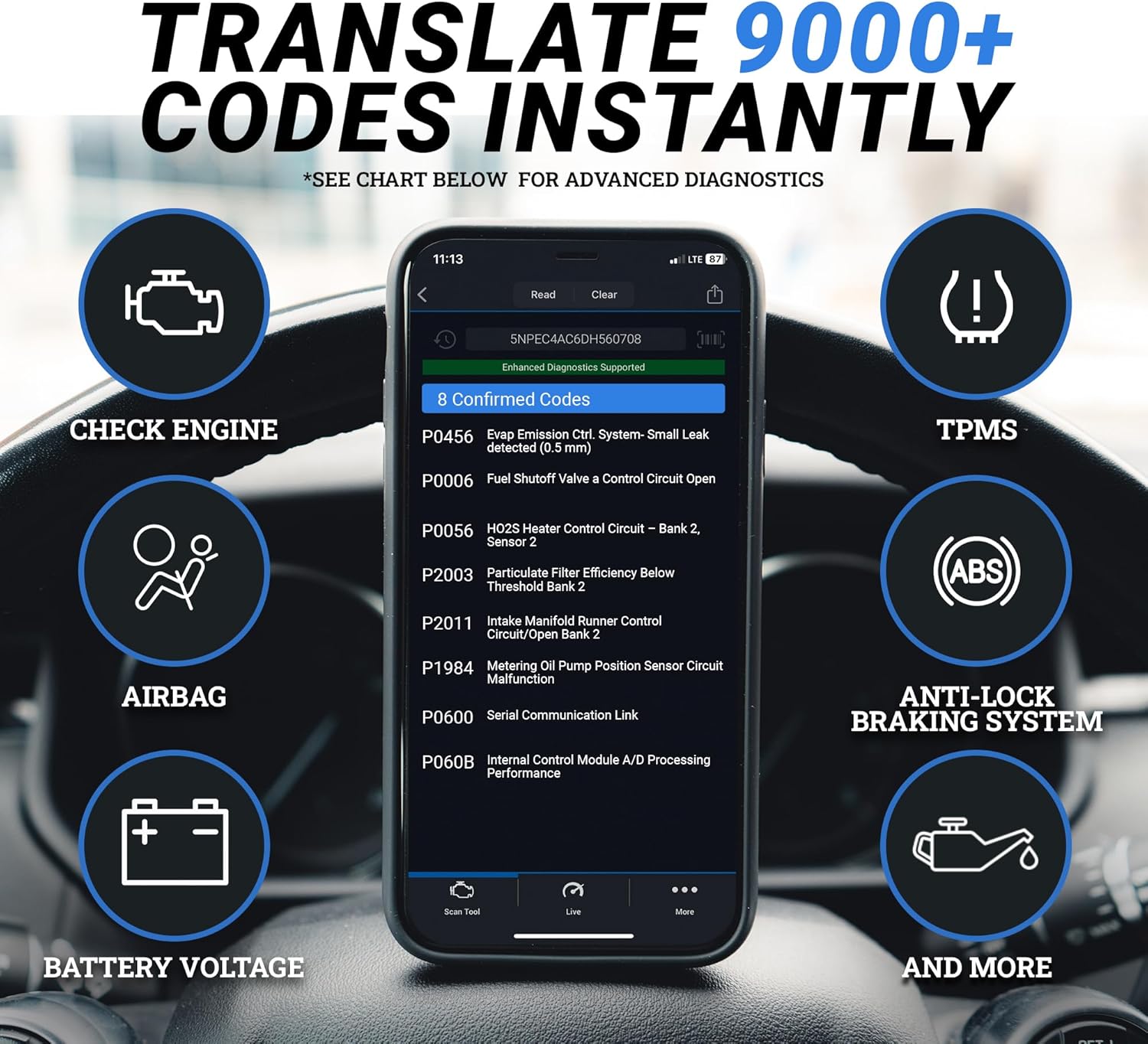 BlueDriver Bluetooth Pro OBD2 Scan Tool (ABS/SRS + Repair Reports, No Subscription) view 3