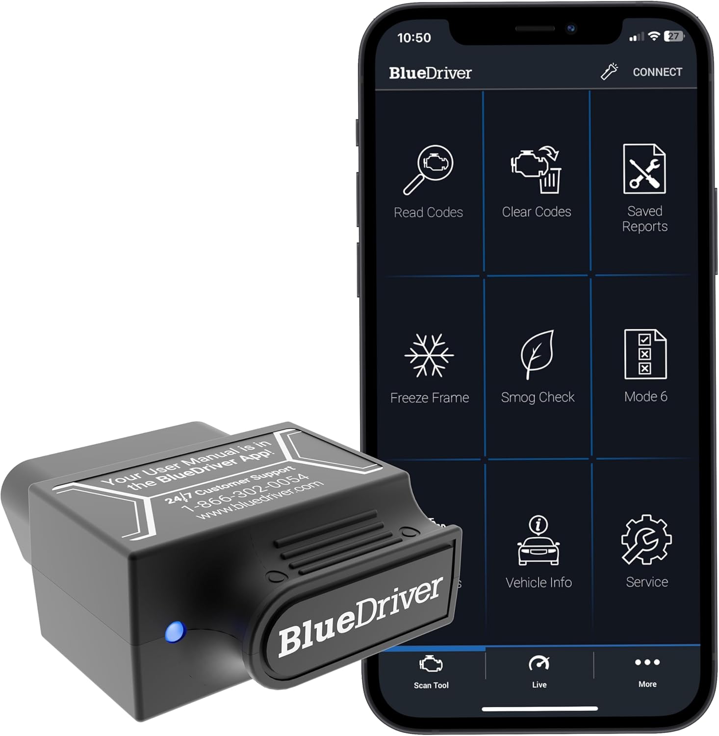 BlueDriver Bluetooth Pro OBD2 Scan Tool (ABS/SRS + Repair Reports, No Subscription)