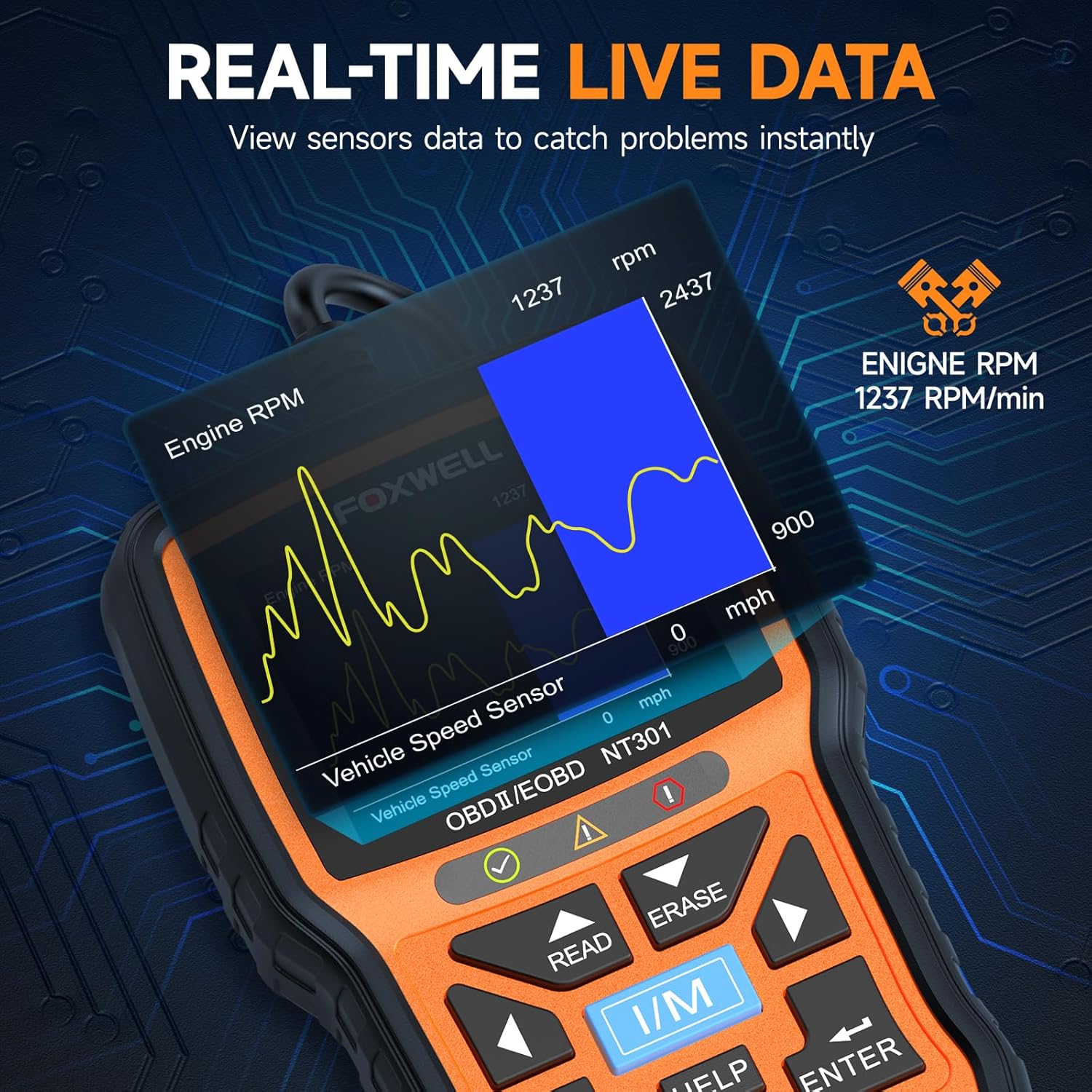 FOXWELL NT301 OBD2 Scanner for Check Engine Light (Live Data + I/M Readiness) view 4