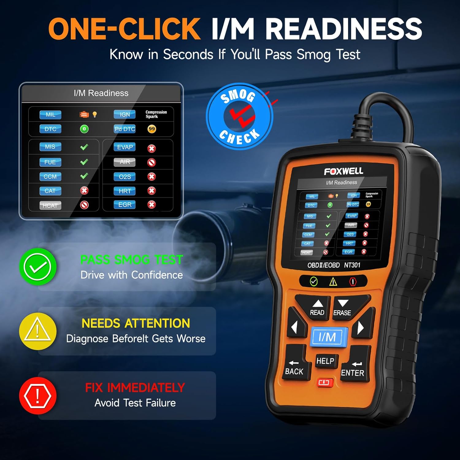 FOXWELL NT301 OBD2 Scanner for Check Engine Light (Live Data + I/M Readiness) view 5