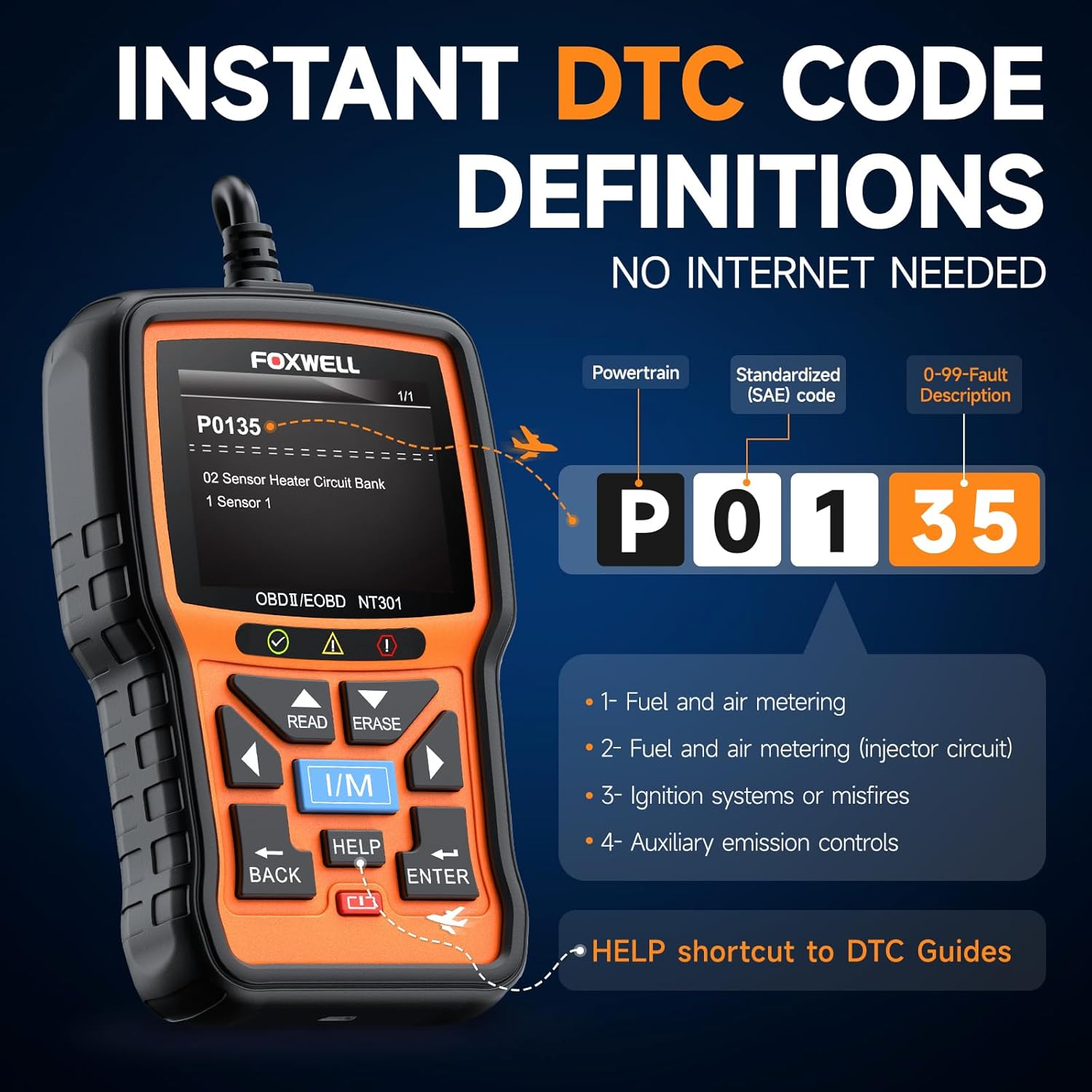 FOXWELL NT301 OBD2 Scanner for Check Engine Light (Live Data + I/M Readiness) view 7