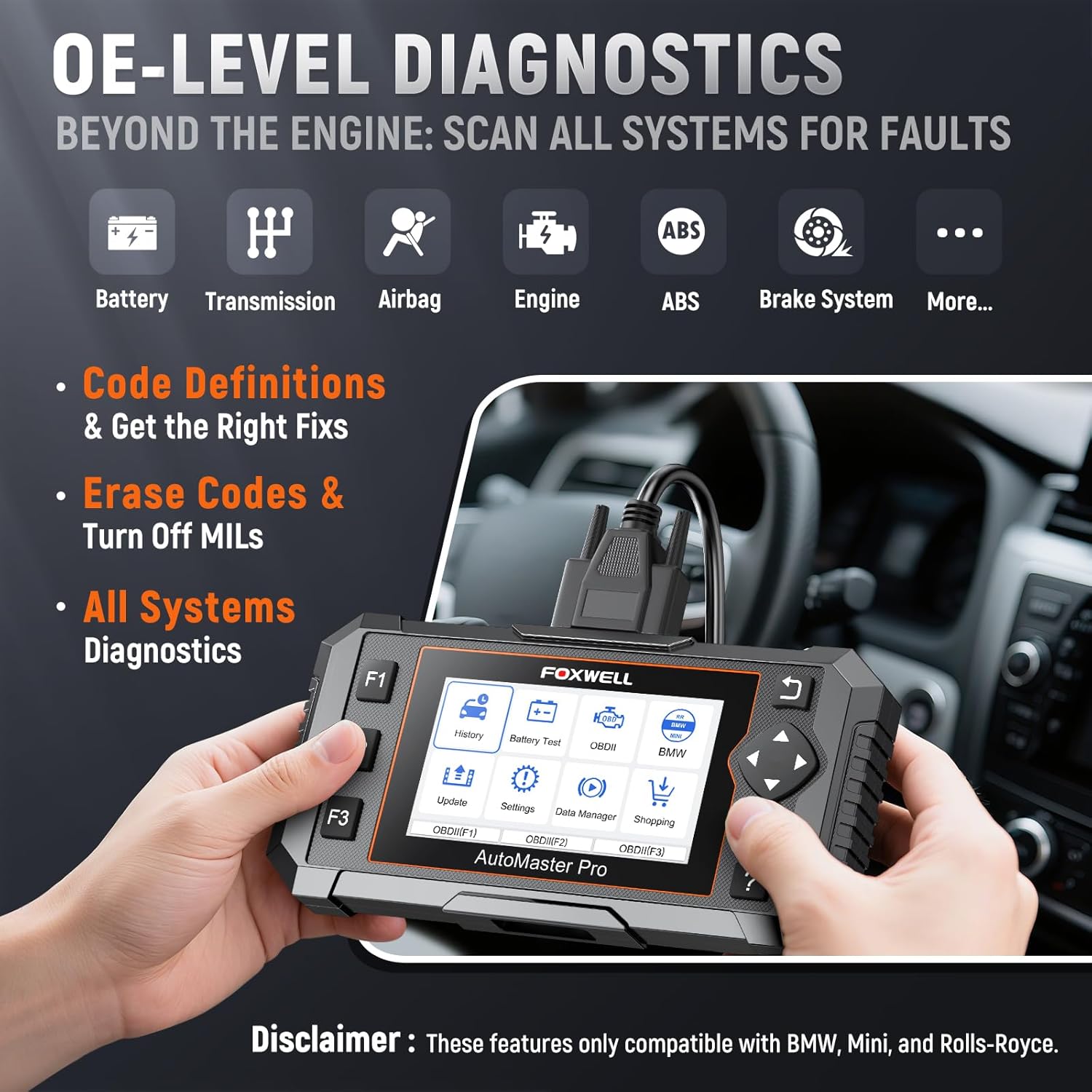 FOXWELL NT510 Pro for BMW (Full-System + Active Tests + All Resets + 12V Battery Tester) view 2