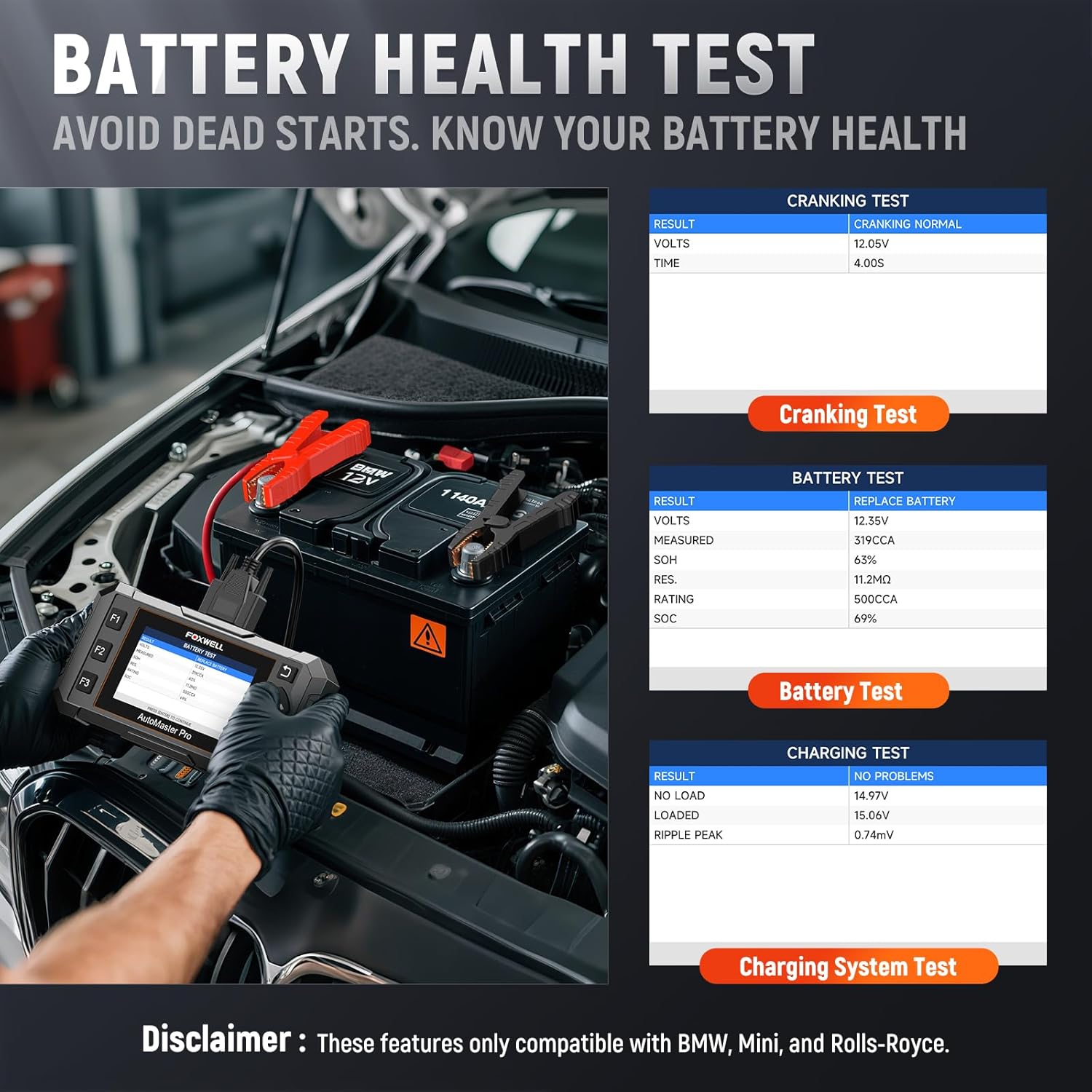 FOXWELL NT510 Pro for BMW (Full-System + Active Tests + All Resets + 12V Battery Tester) view 3