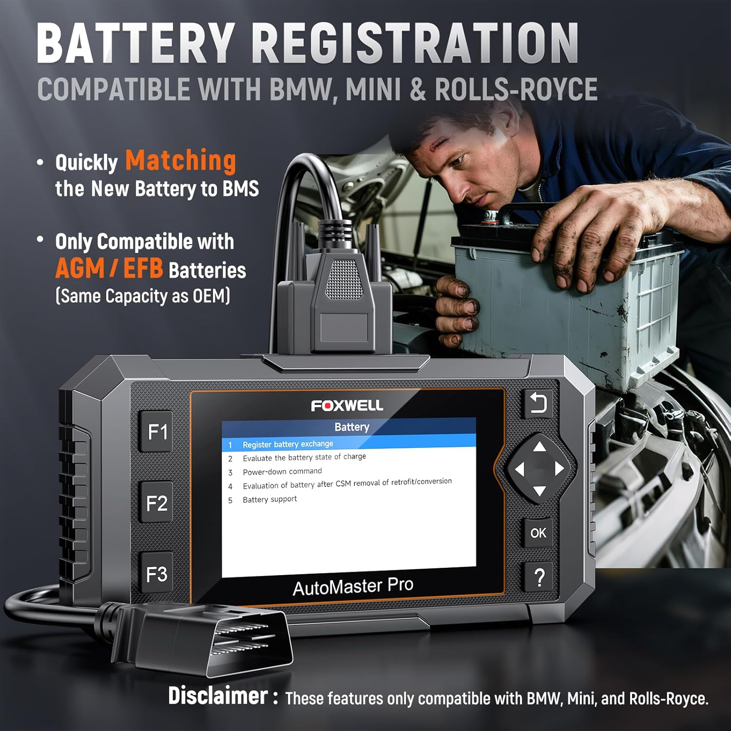 FOXWELL NT510 Pro for BMW (Full-System + Active Tests + All Resets + 12V Battery Tester) view 6